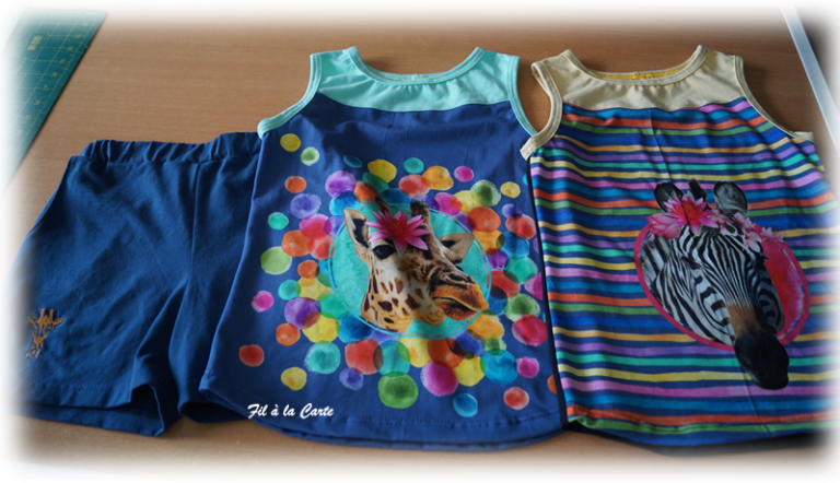 Ensemble short débardeur girafe 140cm
